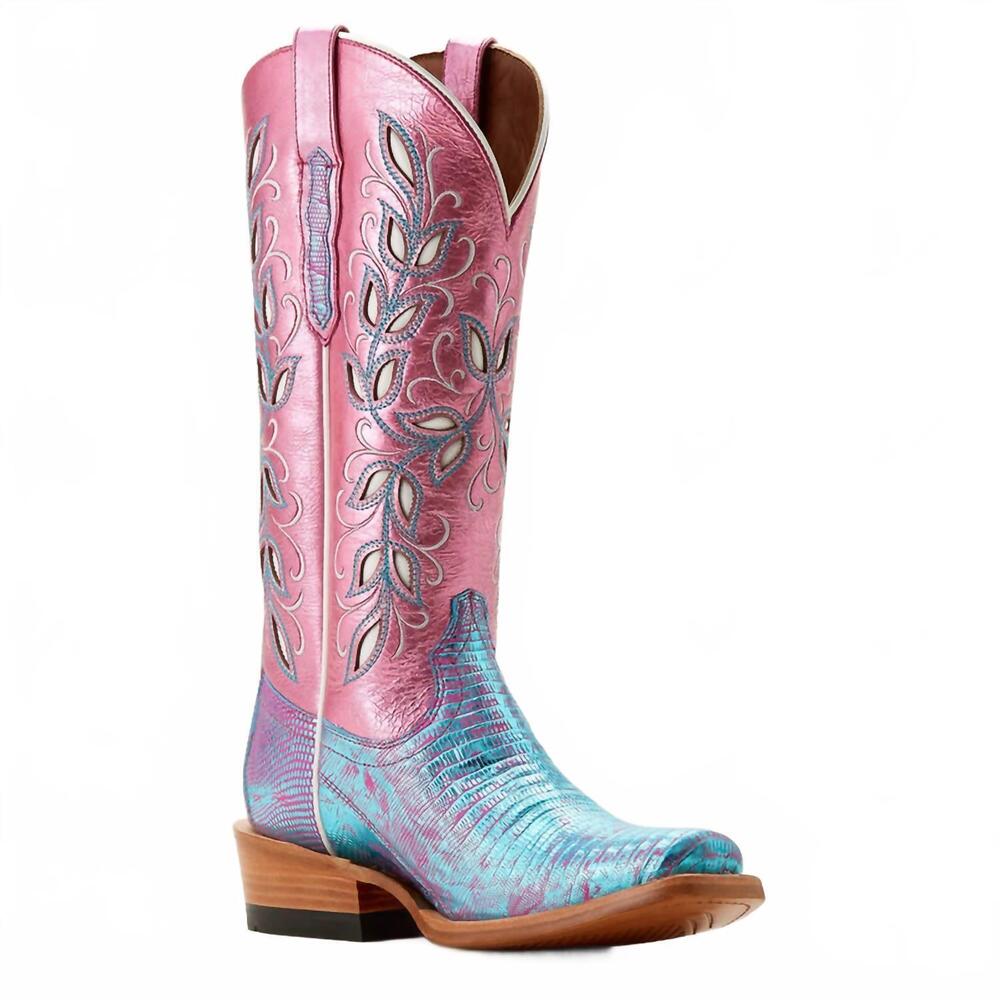 NEW ARIAT women's futurity silk irridescent lizard western boot in pink